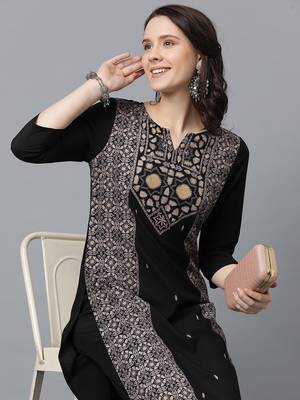 Ziyaa women's black crepe straight kurta and palazzo set 1