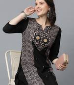 Ziyaa women's black crepe straight kurta and palazzo set