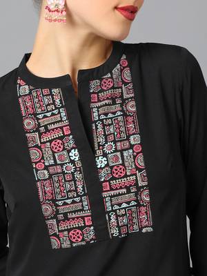 Ziyaa women's black crepe straight kurta and pant set 4