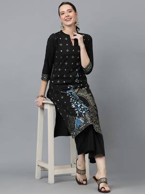 Ziyaa women's black crepe straight kurta and palazzo set 5
