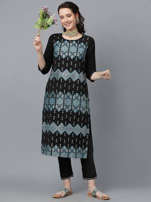Ziyaa women's black crepe straight kurta and pant set 1