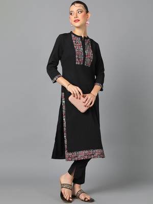 Ziyaa women's black crepe straight kurta and pant set 5