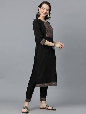 Ziyaa women's black crepe straight kurta and pant set 3