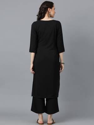 Ziyaa women's black crepe straight kurta and palazzo set 3