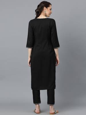 Ziyaa women's black crepe straight kurta and pant set 3