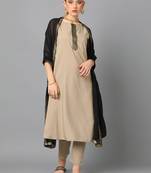 Ziyaa women's beige crepe a-line kurta, pant and dupatta set