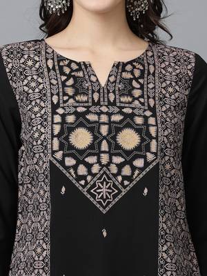 Ziyaa women's black crepe straight kurta and palazzo set 4