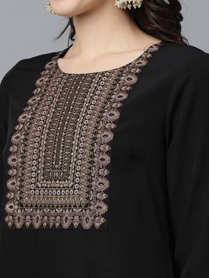 Ziyaa women's black crepe straight kurta and pant set 5