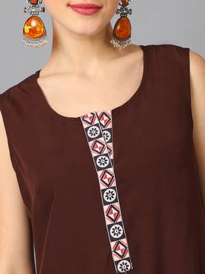 Ziyaa women's brown crepe straight kurta, pant and dupatta set 4