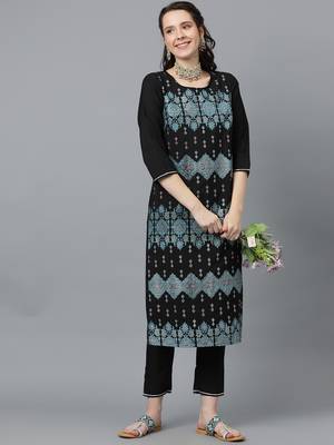 Ziyaa women's black crepe straight kurta and pant set 5