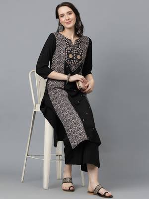 Ziyaa women's black crepe straight kurta and palazzo set 5