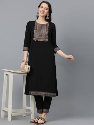 Ziyaa women's black crepe straight kurta and pant set 1