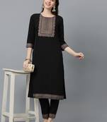 Ziyaa women's black crepe straight kurta and pant set