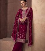 Maroon Designer Heavy Embroidery Work Silk Semistiched Long Length Kameez Plazzo party wear salwarsuit