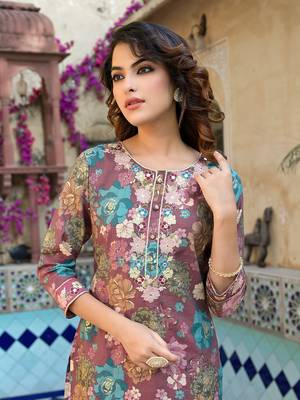  mauve floral,thread work kurta trouser set 1