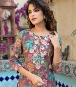  mauve floral,thread work kurta trouser set
