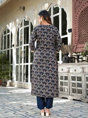  navy blue printed zari work kurta trouser set 3
