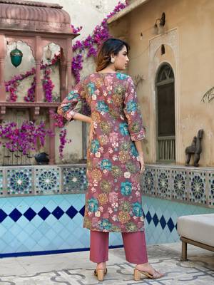  mauve floral,thread work kurta trouser set 4