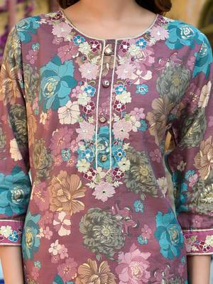  mauve floral,thread work kurta trouser set 5