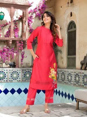  pink patch work kurta trouser set 1