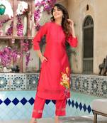  pink patch work kurta trouser set