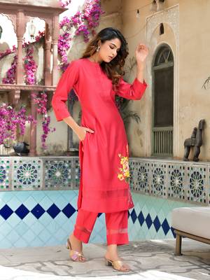  pink patch work kurta trouser set 2