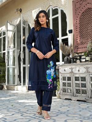  blue patch work kurta trouser set 1