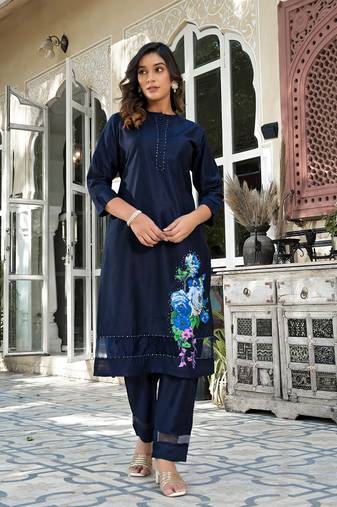  blue patch work kurta trouser set