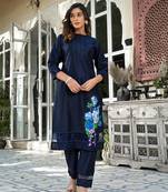  blue patch work kurta trouser set