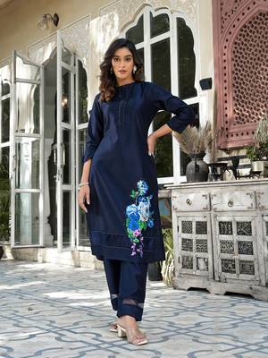  blue patch work kurta trouser set 2