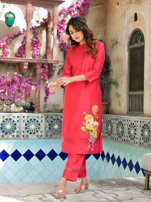  pink patch work kurta trouser set 5