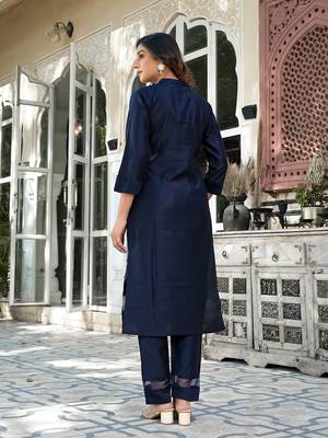  blue patch work kurta trouser set 3