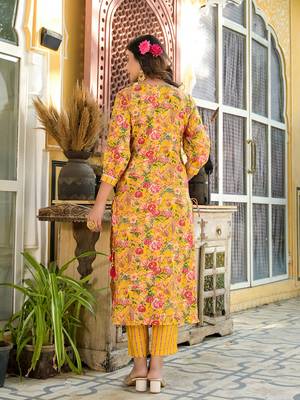  yellow floral print kurta trouser with dupatta set 3