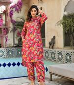  pink silk blend floral print shirt collar co-ord set