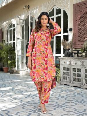  pink silk blend ethnic motifs shirt collar co-ord set 1
