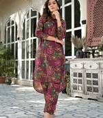  burgundy silk blend floral print co-ord set