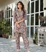  purple silk blend floral print co-ord set