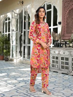  pink silk blend ethnic motifs shirt collar co-ord set 2
