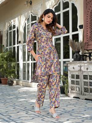  purple silk blend floral print co-ord set 2