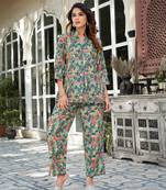  sea green silk blend floral print co-ord set