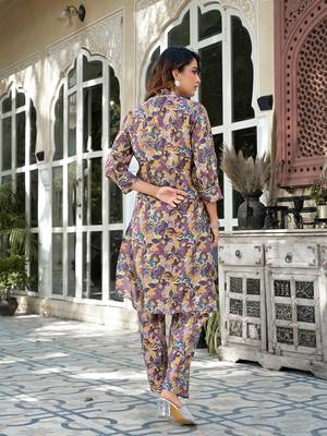  purple silk blend floral print co-ord set 3