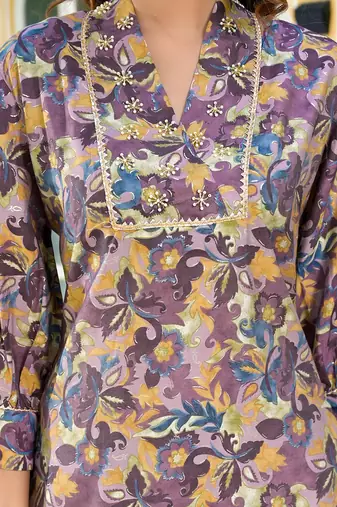  purple silk blend floral print co-ord set