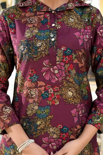  burgundy silk blend floral print co-ord set