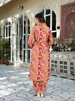  pink silk blend ethnic motifs shirt collar co-ord set 3