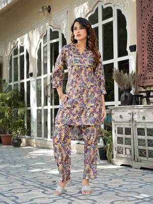  purple silk blend floral print co-ord set 5