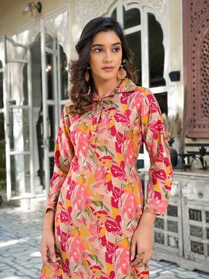  pink silk blend ethnic motifs shirt collar co-ord set 4