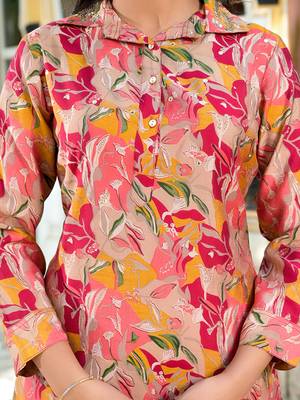  pink silk blend ethnic motifs shirt collar co-ord set 5