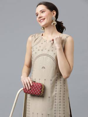 Ziyaa women's beige crepe straight kurta 4