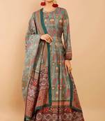 Green Digital Printed With Hand Work Neck line Doll Silk Stiched Long Length Kameez 0 party wear salwarsuit