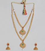 Pearl gold plated peacock long necklace & earings set
